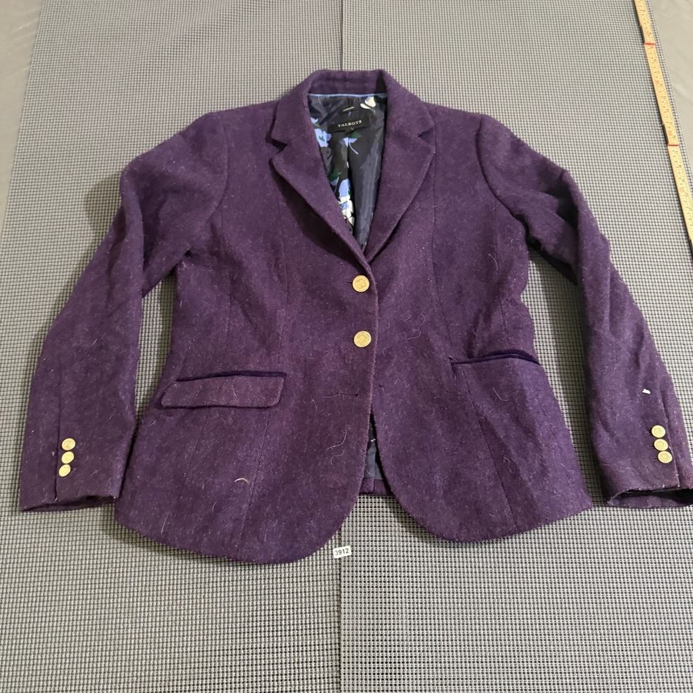 Talbots Aberdeen Purple Herringbone Blazer Jacket Gold Buttons Womens Size 6